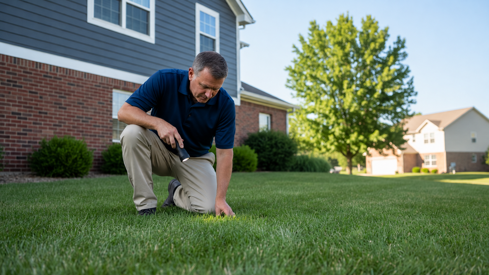 Lawn Inspection in a Suburban Yard Lawn Inspection in a Suburban Yard