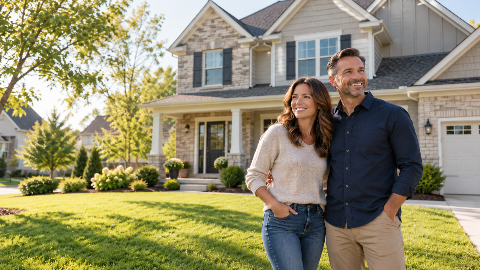 Happy Couple in Front of Their New Home
