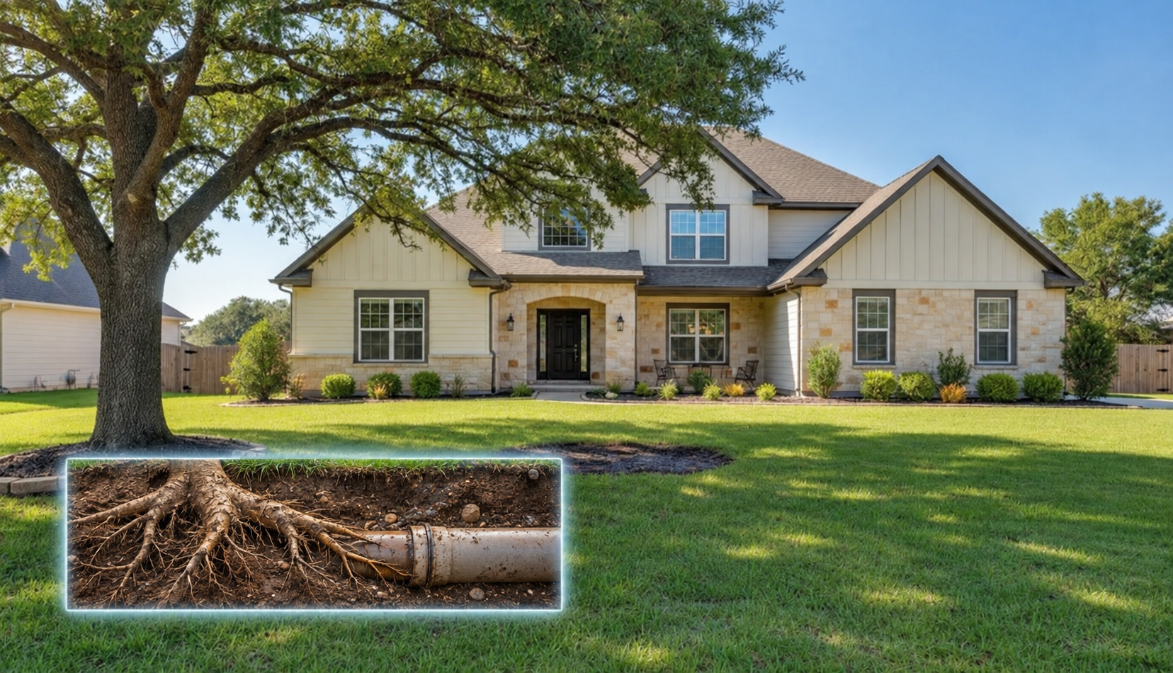 Oak Tree Roots and Underground Pipe Cutaway