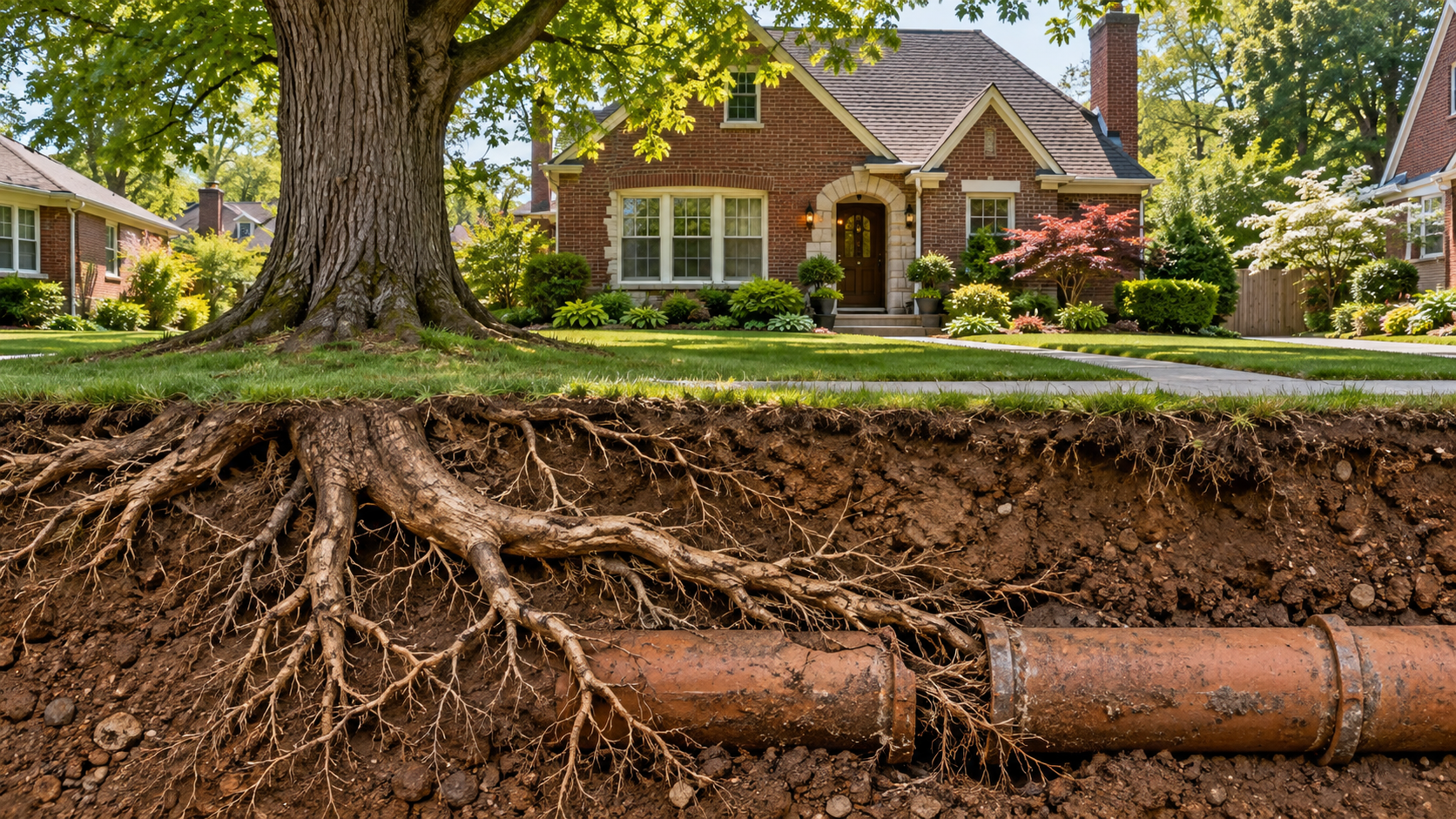 Tree roots approaching an underground sewer line