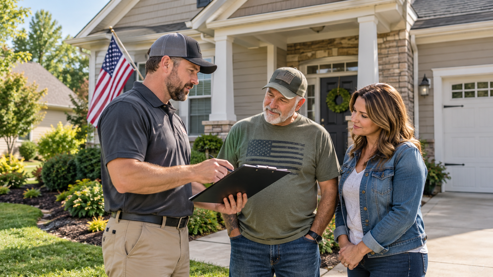 Veteran Homebuyer Meeting With an Inspector at a House Veteran Homebuyer Meeting With an Inspector at a House